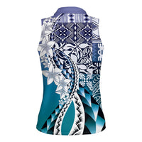 Aloha Vintage Plumeria Hawaiian Tapa Pattern Women Sleeveless Polo Shirt Blue Hawaiian Tapa Pattern LT9 - Polynesian Pride