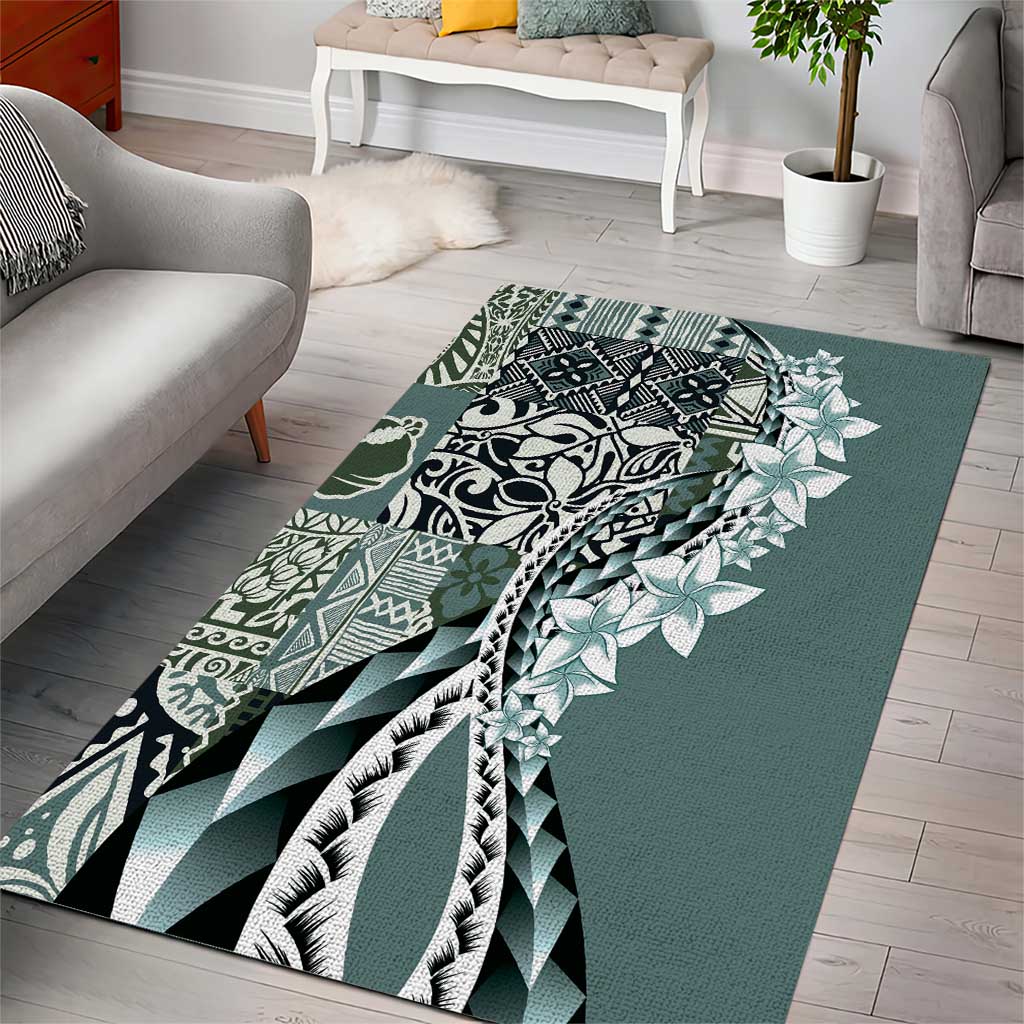 Aloha Vintage Plumeria Hawaiian Tapa Pattern Area Rug Dark Turquoise Hawaiian Tapa Pattern - Polynesian Pride