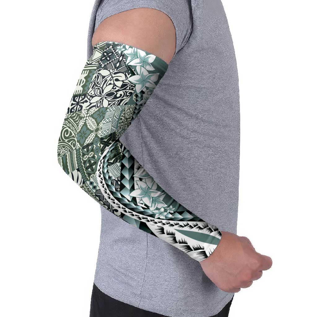 Aloha Vintage Plumeria Hawaiian Tapa Pattern Arm Sleeves Dark Turquoise Hawaiian Tapa Pattern - Polynesian Pride