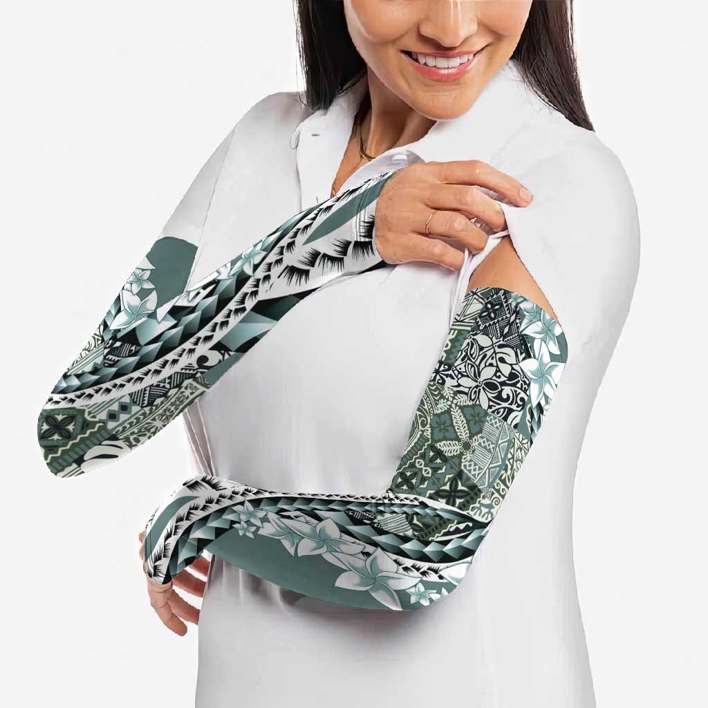 Aloha Vintage Plumeria Hawaiian Tapa Pattern Arm Sleeves Dark Turquoise Hawaiian Tapa Pattern - Polynesian Pride