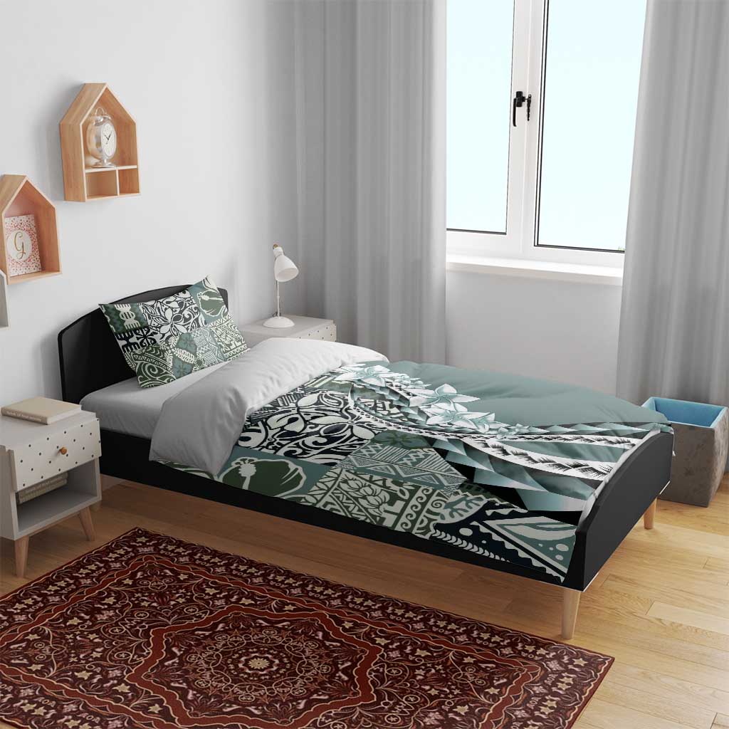 Aloha Vintage Plumeria Hawaiian Tapa Pattern Bedding Set Dark Turquoise Hawaiian Tapa Pattern - Polynesian Pride