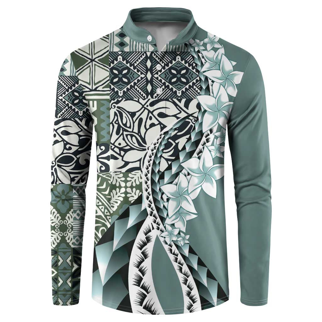 Aloha Vintage Plumeria Hawaiian Tapa Pattern Button Sweatshirt Dark Turquoise Hawaiian Tapa Pattern - Polynesian Pride