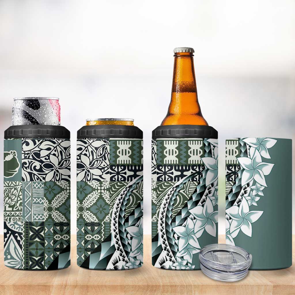 Aloha Vintage Plumeria Hawaiian Tapa Pattern 4 in 1 Can Cooler Tumbler Dark Turquoise Hawaiian Tapa Pattern LT9 - Polynesian Pride