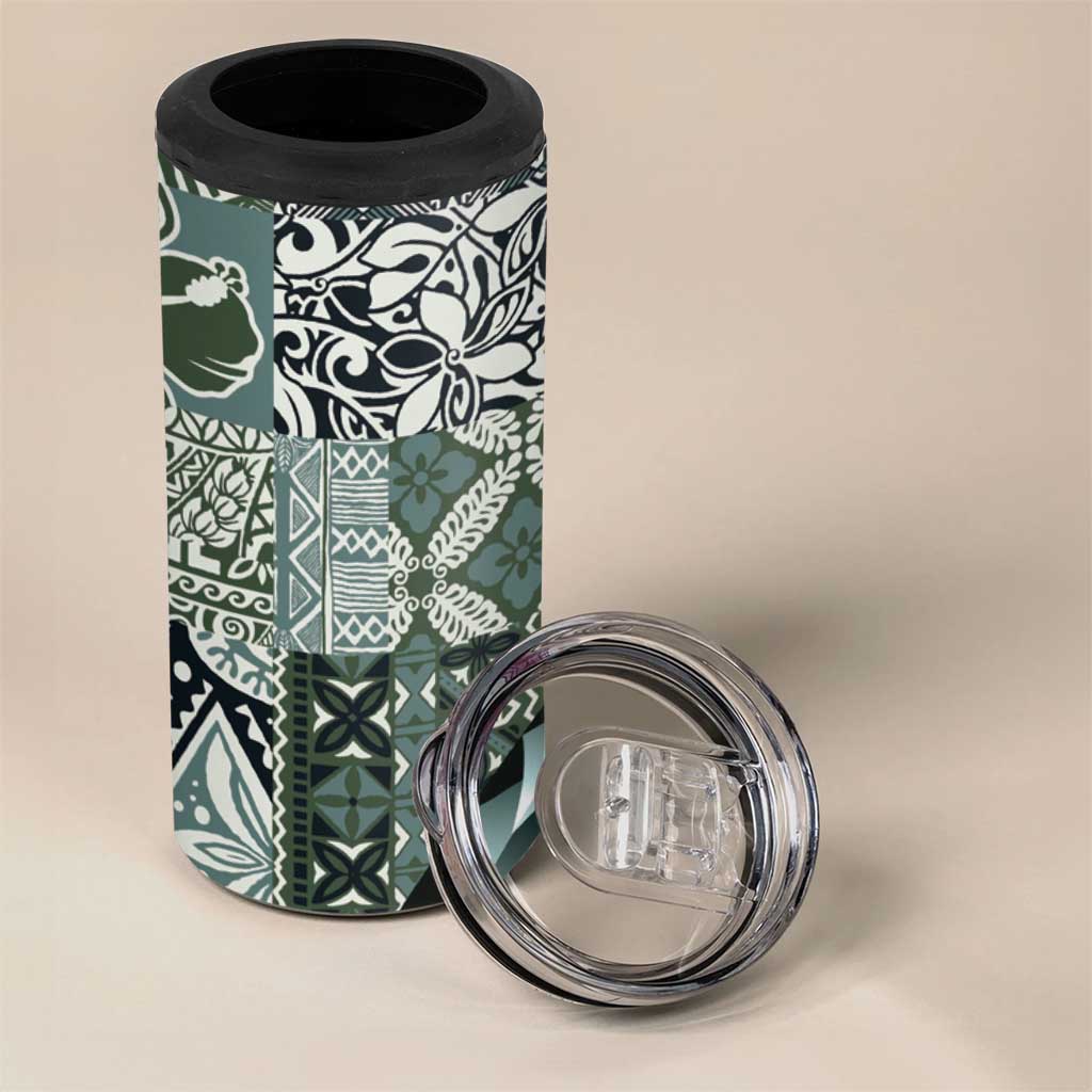Aloha Vintage Plumeria Hawaiian Tapa Pattern 4 in 1 Can Cooler Tumbler Dark Turquoise Hawaiian Tapa Pattern LT9 - Polynesian Pride