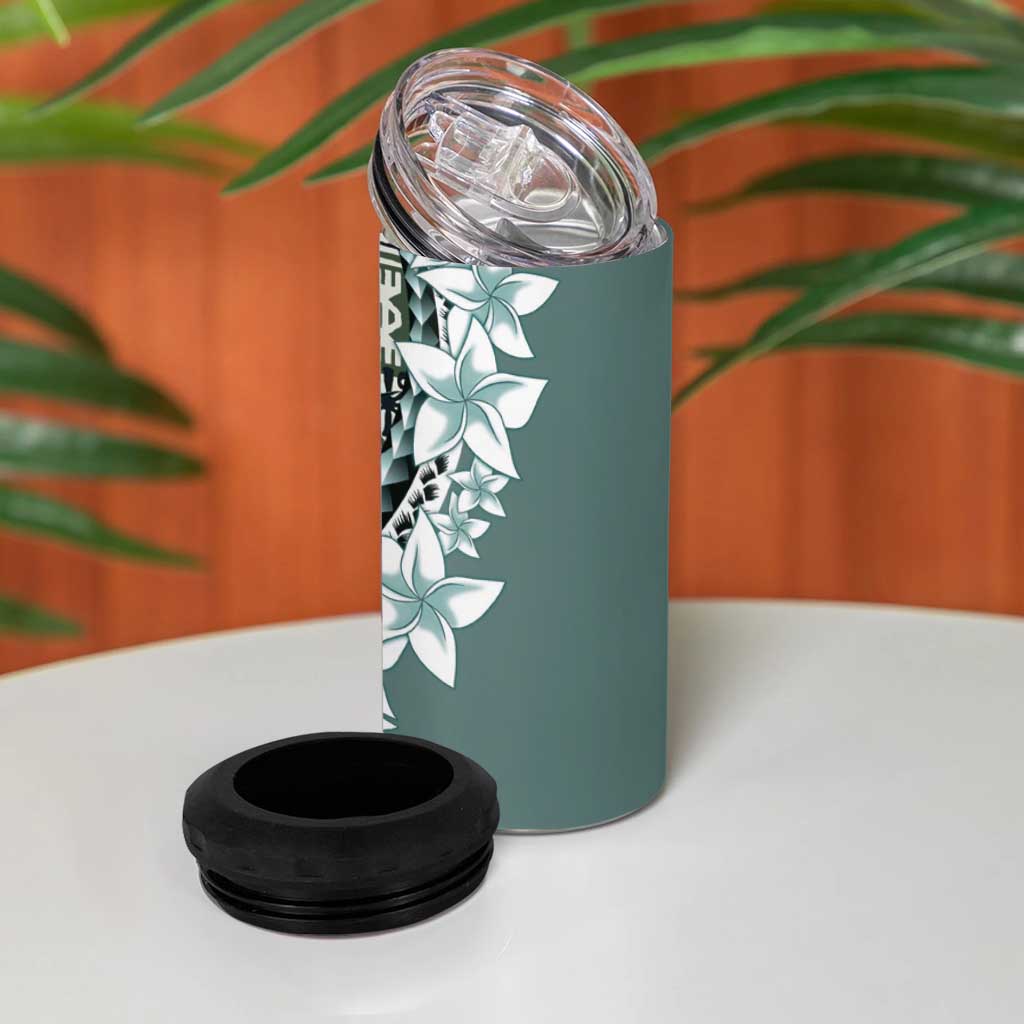 Aloha Vintage Plumeria Hawaiian Tapa Pattern 4 in 1 Can Cooler Tumbler Dark Turquoise Hawaiian Tapa Pattern LT9 - Polynesian Pride