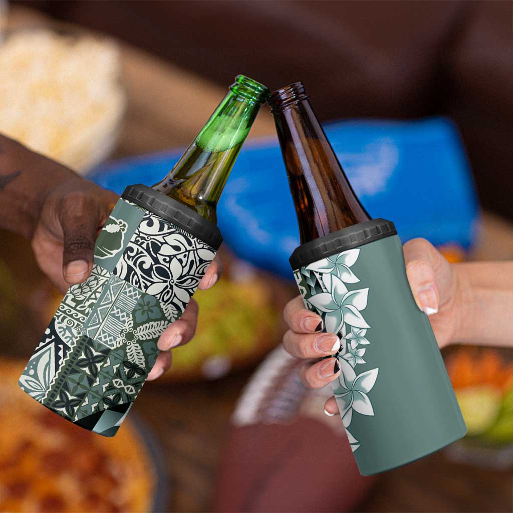 Aloha Vintage Plumeria Hawaiian Tapa Pattern 4 in 1 Can Cooler Tumbler Dark Turquoise Hawaiian Tapa Pattern LT9 - Polynesian Pride