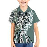 Aloha Vintage Plumeria Hawaiian Tapa Pattern Family Matching Long Sleeve Bodycon Dress and Hawaiian Shirt Dark Turquoise Hawaiian Tapa Pattern LT9 Son's Shirt Turquoise - Polynesian Pride