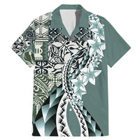 Aloha Vintage Plumeria Hawaiian Tapa Pattern Family Matching Mermaid Dress and Hawaiian Shirt Dark Turquoise Hawaiian Tapa Pattern LT9 Dad's Shirt - Short Sleeve Turquoise - Polynesian Pride
