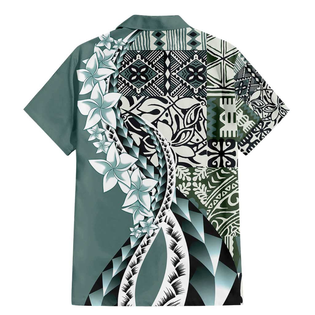 Aloha Vintage Plumeria Hawaiian Tapa Pattern Family Matching Mermaid Dress and Hawaiian Shirt Dark Turquoise Hawaiian Tapa Pattern LT9 - Polynesian Pride