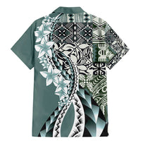 Aloha Vintage Plumeria Hawaiian Tapa Pattern Family Matching Mermaid Dress and Hawaiian Shirt Dark Turquoise Hawaiian Tapa Pattern LT9 - Polynesian Pride
