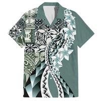 Aloha Vintage Plumeria Hawaiian Tapa Pattern Family Matching Off The Shoulder Long Sleeve Dress and Hawaiian Shirt Dark Turquoise Hawaiian Tapa Pattern LT9 Dad's Shirt - Short Sleeve Turquoise - Polynesian Pride