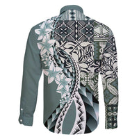 Aloha Vintage Plumeria Hawaiian Tapa Pattern Family Matching Off Shoulder Maxi Dress and Hawaiian Shirt Dark Turquoise Hawaiian Tapa Pattern LT9 - Polynesian Pride
