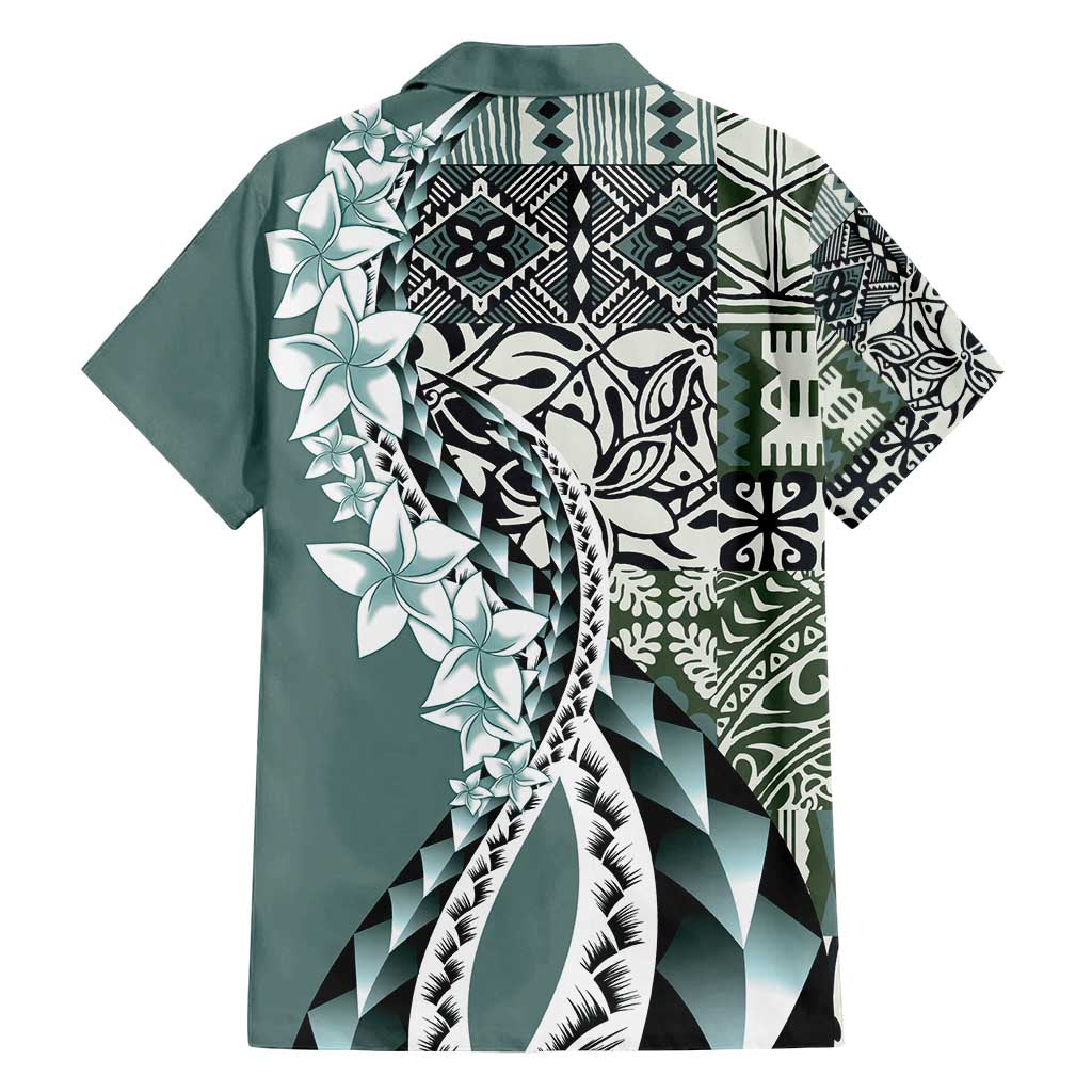 Aloha Vintage Plumeria Hawaiian Tapa Pattern Family Matching Puletasi and Hawaiian Shirt Dark Turquoise Hawaiian Tapa Pattern LT9 - Polynesian Pride