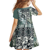 Aloha Vintage Plumeria Hawaiian Tapa Pattern Family Matching Short Sleeve Bodycon Dress and Hawaiian Shirt Dark Turquoise Hawaiian Tapa Pattern LT9 - Polynesian Pride