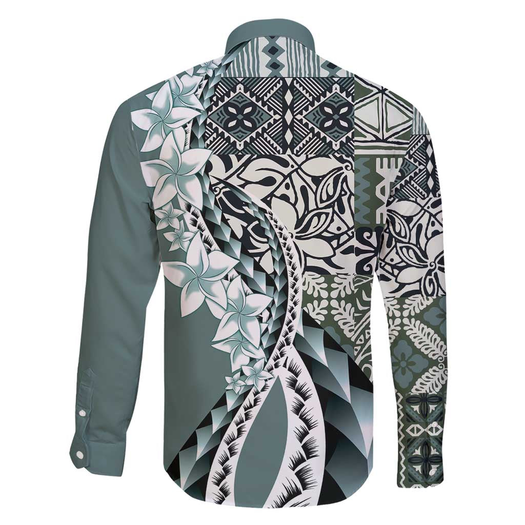 Aloha Vintage Plumeria Hawaiian Tapa Pattern Family Matching Short Sleeve Bodycon Dress and Hawaiian Shirt Dark Turquoise Hawaiian Tapa Pattern LT9 - Polynesian Pride