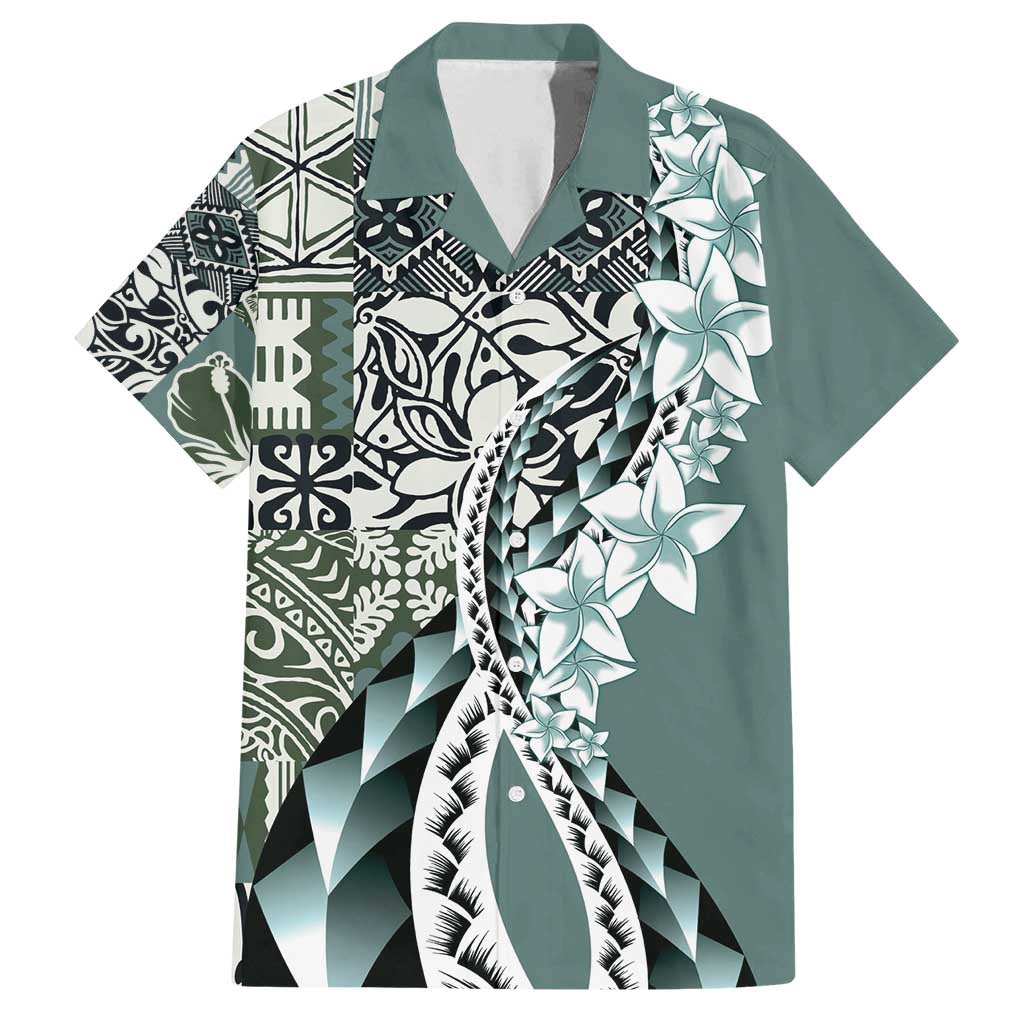 Aloha Vintage Plumeria Hawaiian Tapa Pattern Family Matching Summer Maxi Dress and Hawaiian Shirt Dark Turquoise Hawaiian Tapa Pattern LT9 Dad's Shirt - Short Sleeve Turquoise - Polynesian Pride