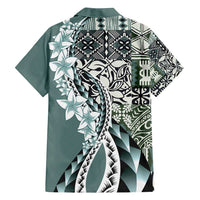 Aloha Vintage Plumeria Hawaiian Tapa Pattern Family Matching Tank Maxi Dress and Hawaiian Shirt Dark Turquoise Hawaiian Tapa Pattern LT9 - Polynesian Pride