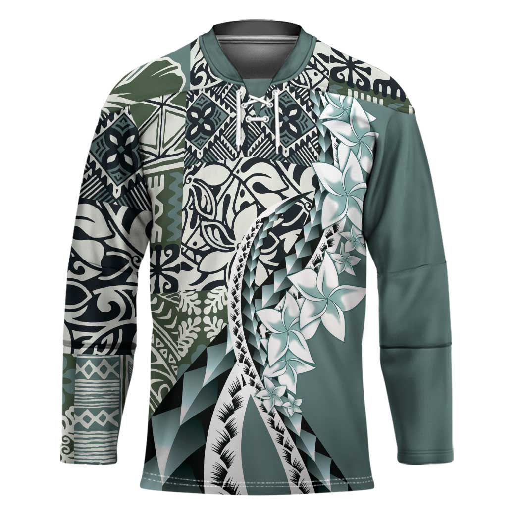 Aloha Vintage Plumeria Hawaiian Tapa Pattern Hockey Jersey Dark Turquoise Hawaiian Tapa Pattern - Polynesian Pride