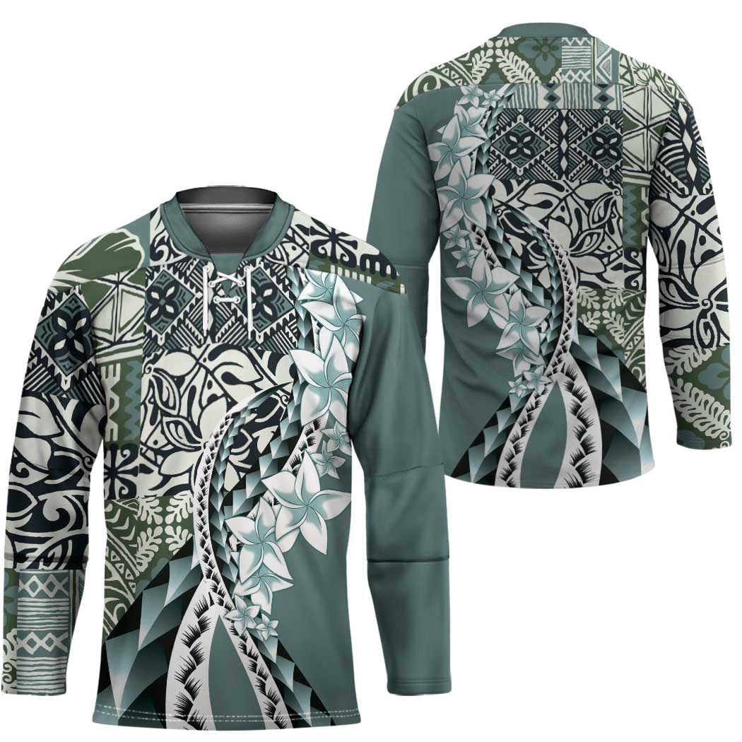 Aloha Vintage Plumeria Hawaiian Tapa Pattern Hockey Jersey Dark Turquoise Hawaiian Tapa Pattern - Polynesian Pride