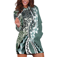 Aloha Vintage Plumeria Hawaiian Tapa Pattern Hoodie Dress Dark Turquoise Hawaiian Tapa Pattern LT9 Turquoise - Polynesian Pride