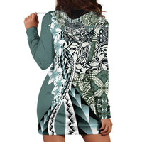 Aloha Vintage Plumeria Hawaiian Tapa Pattern Hoodie Dress Dark Turquoise Hawaiian Tapa Pattern LT9 - Polynesian Pride