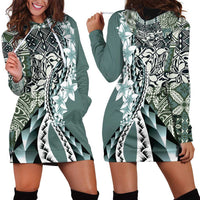 Aloha Vintage Plumeria Hawaiian Tapa Pattern Hoodie Dress Dark Turquoise Hawaiian Tapa Pattern LT9 - Polynesian Pride