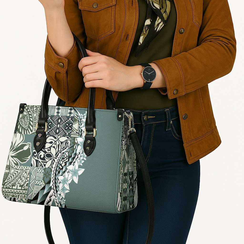 Aloha Vintage Plumeria Hawaiian Tapa Pattern Leather Bag Dark Turquoise Hawaiian Tapa Pattern - Polynesian Pride
