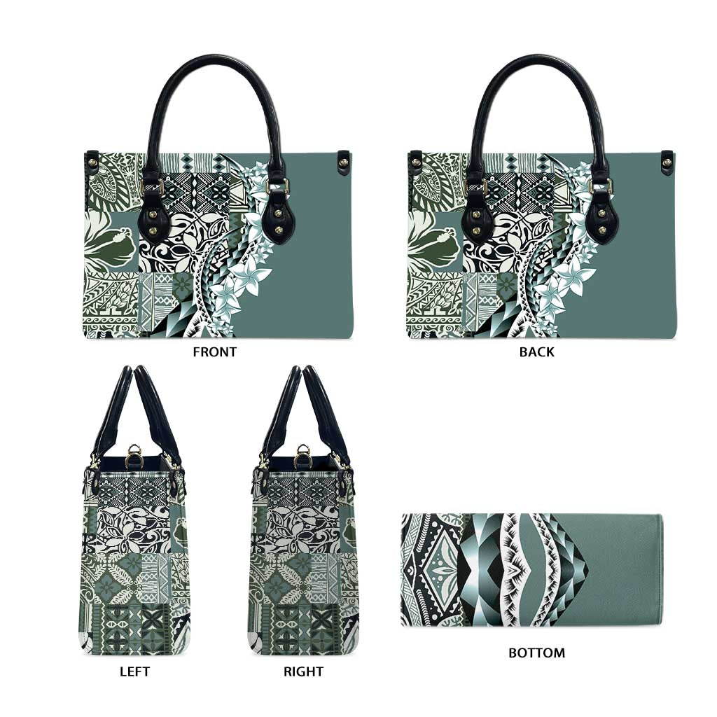 Aloha Vintage Plumeria Hawaiian Tapa Pattern Leather Bag Dark Turquoise Hawaiian Tapa Pattern - Polynesian Pride