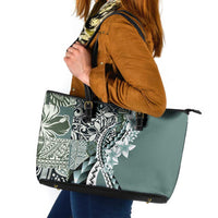 Aloha Vintage Plumeria Hawaiian Tapa Pattern Leather Tote Bag Dark Turquoise Hawaiian Tapa Pattern - Polynesian Pride