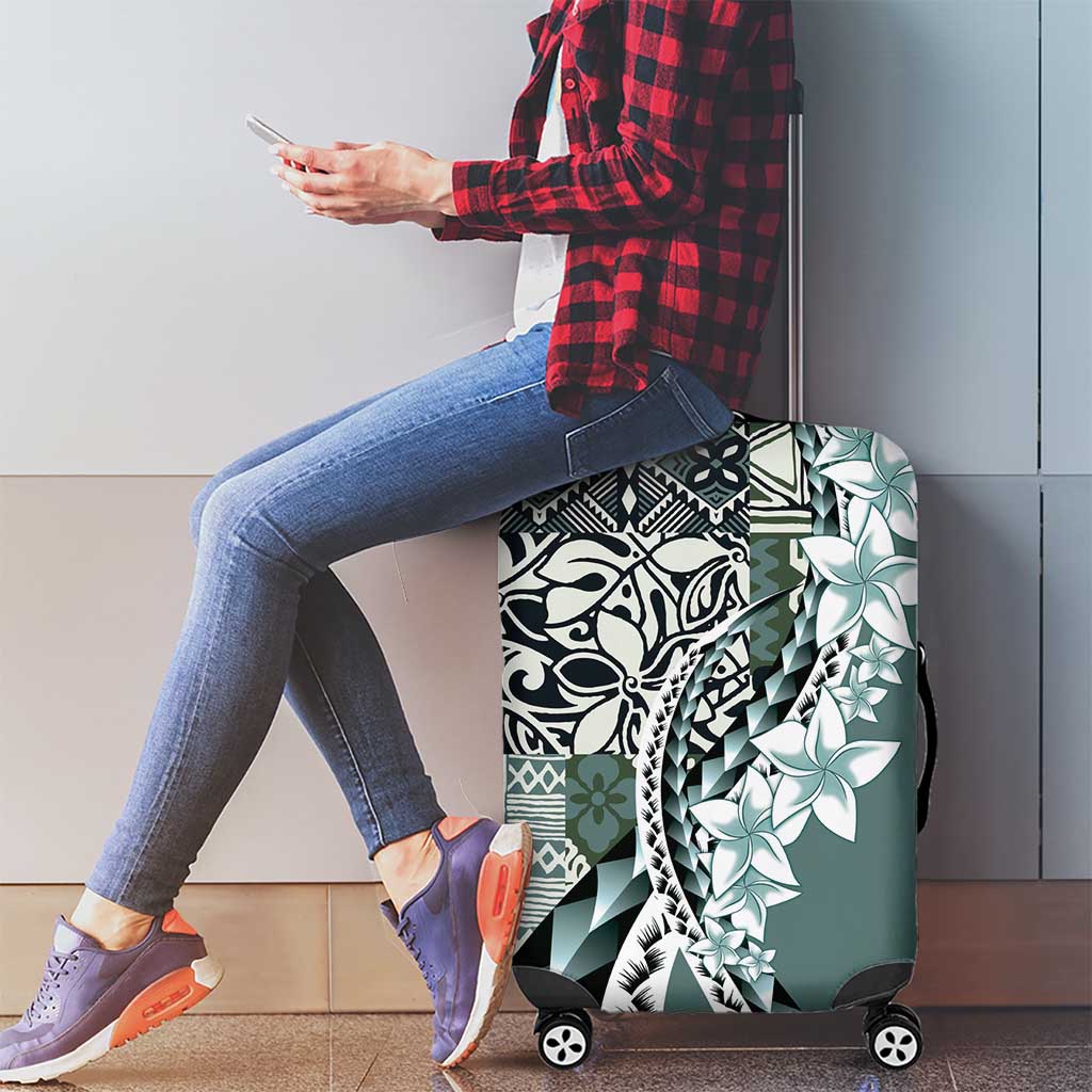 Aloha Vintage Plumeria Hawaiian Tapa Pattern Luggage Cover Dark Turquoise Hawaiian Tapa Pattern - Polynesian Pride