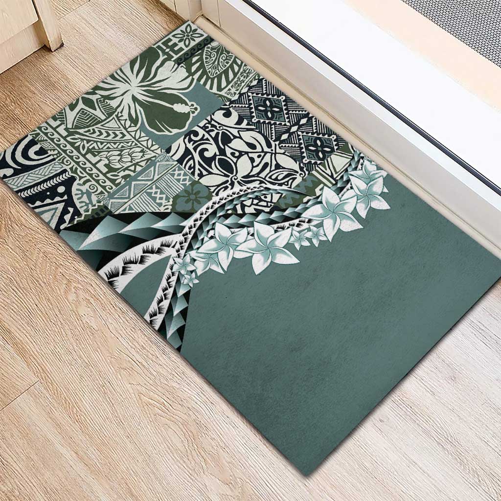 Aloha Vintage Plumeria Hawaiian Tapa Pattern Rubber Doormat Dark Turquoise Hawaiian Tapa Pattern - Polynesian Pride