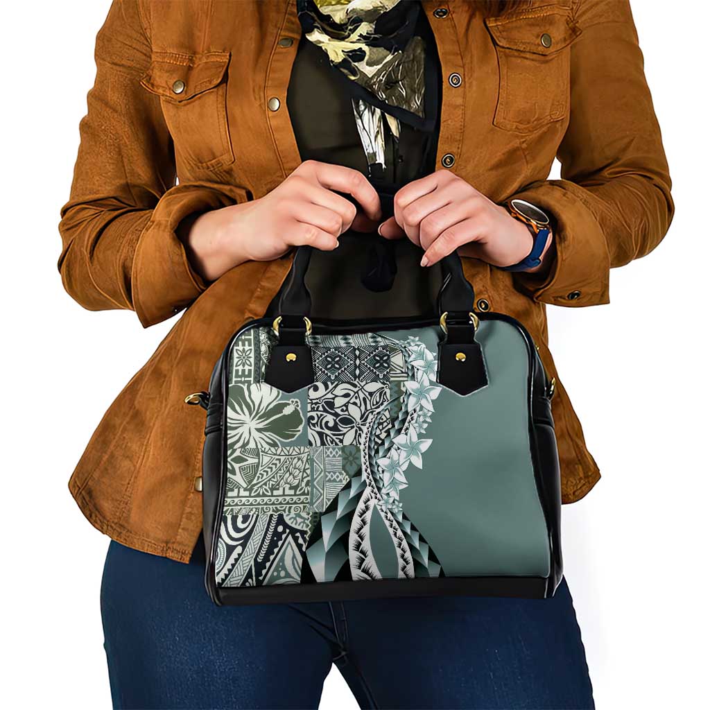 Aloha Vintage Plumeria Hawaiian Tapa Pattern Shoulder Handbag Dark Turquoise Hawaiian Tapa Pattern - Polynesian Pride