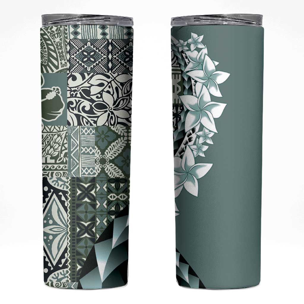 Aloha Vintage Plumeria Hawaiian Tapa Pattern Skinny Tumbler Dark Turquoise Hawaiian Tapa Pattern LT9 Turquoise - Polynesian Pride