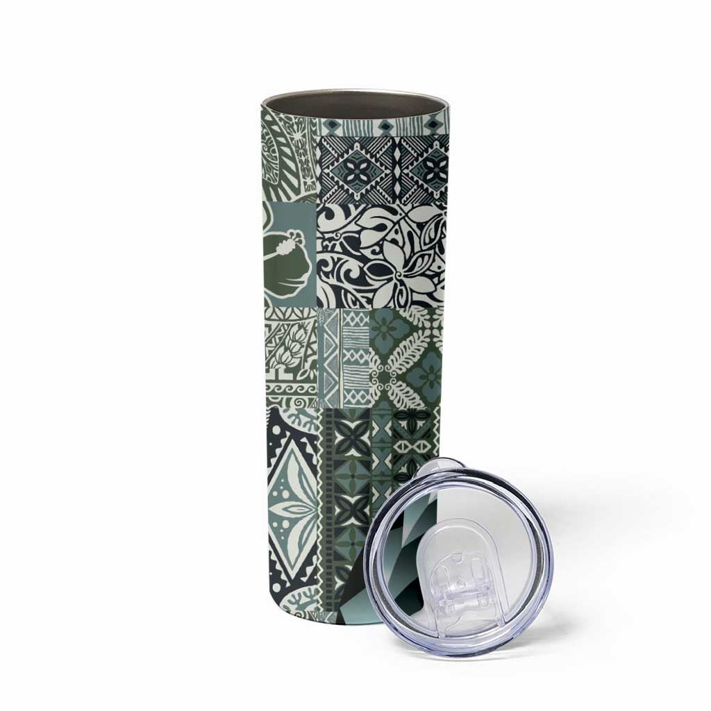 Aloha Vintage Plumeria Hawaiian Tapa Pattern Skinny Tumbler Dark Turquoise Hawaiian Tapa Pattern LT9 - Polynesian Pride