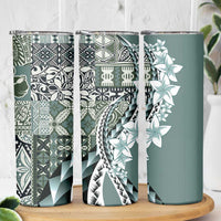Aloha Vintage Plumeria Hawaiian Tapa Pattern Skinny Tumbler Dark Turquoise Hawaiian Tapa Pattern LT9 - Polynesian Pride
