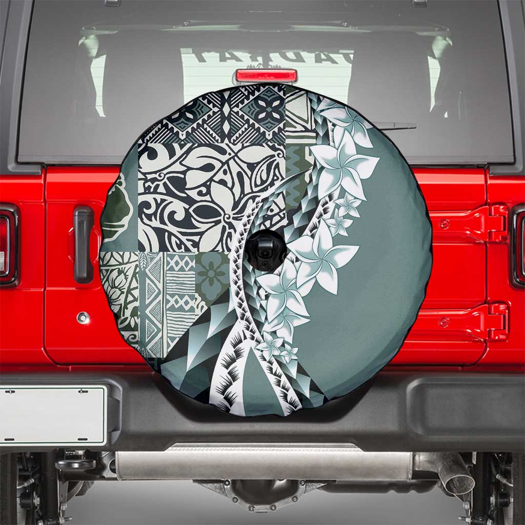 Aloha Vintage Plumeria Hawaiian Tapa Pattern Spare Tire Cover Dark Turquoise Hawaiian Tapa Pattern - Polynesian Pride