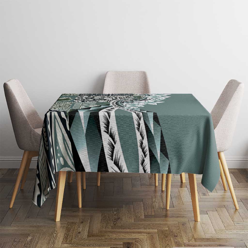 Aloha Vintage Plumeria Hawaiian Tapa Pattern Tablecloth Dark Turquoise Hawaiian Tapa Pattern - Polynesian Pride