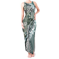 Aloha Vintage Plumeria Hawaiian Tapa Pattern Tank Maxi Dress Dark Turquoise Hawaiian Tapa Pattern - Polynesian Pride