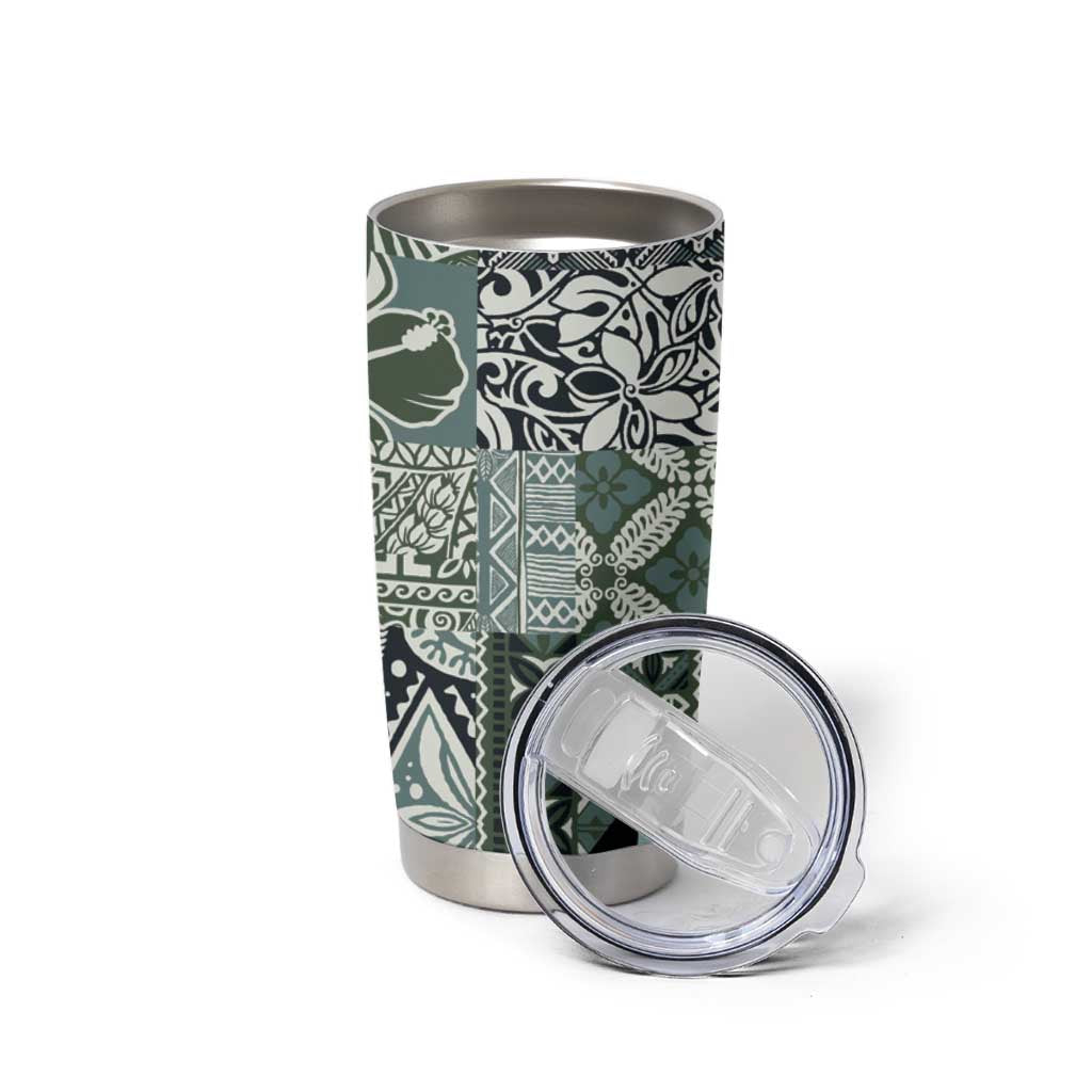 Aloha Vintage Plumeria Hawaiian Tapa Pattern Tumbler Cup Dark Turquoise Hawaiian Tapa Pattern - Polynesian Pride