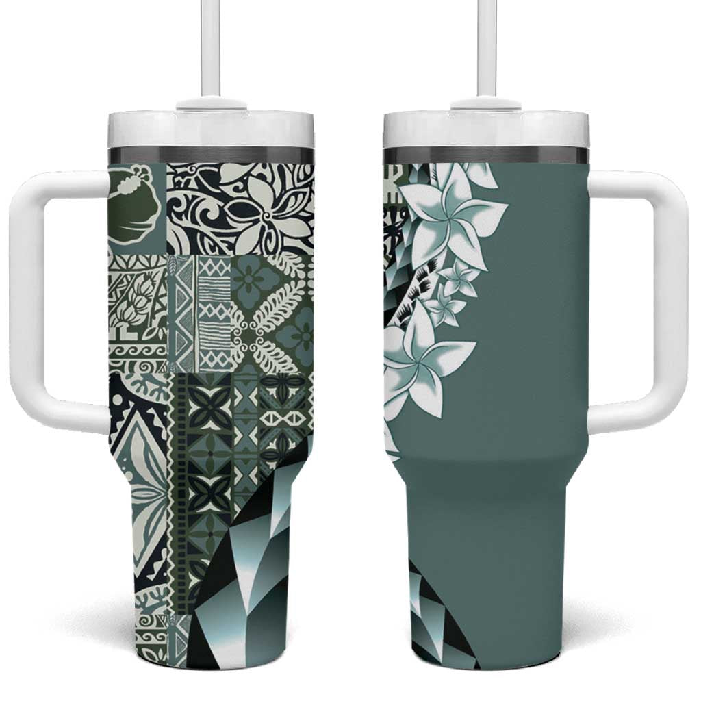 Aloha Vintage Plumeria Hawaiian Tapa Pattern Tumbler With Handle Dark Turquoise Hawaiian Tapa Pattern LT9 One Size: 40 oz Turquoise - Polynesian Pride