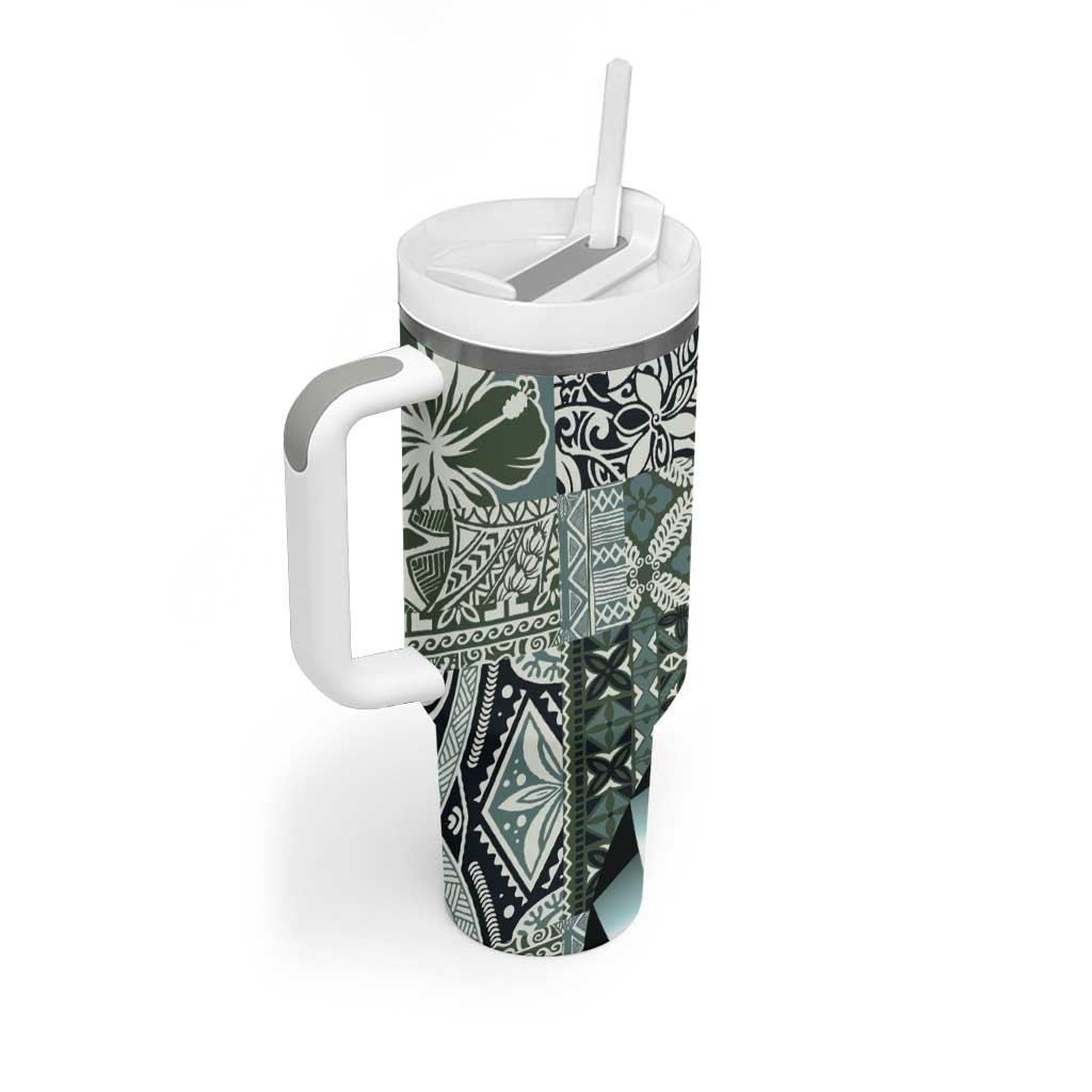 Aloha Vintage Plumeria Hawaiian Tapa Pattern Tumbler With Handle Dark Turquoise Hawaiian Tapa Pattern LT9 - Polynesian Pride