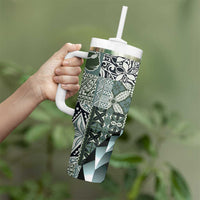 Aloha Vintage Plumeria Hawaiian Tapa Pattern Tumbler With Handle Dark Turquoise Hawaiian Tapa Pattern LT9 - Polynesian Pride