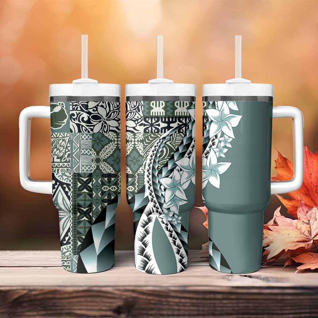 Aloha Vintage Plumeria Hawaiian Tapa Pattern Tumbler With Handle Dark Turquoise Hawaiian Tapa Pattern LT9 - Polynesian Pride
