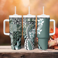 Aloha Vintage Plumeria Hawaiian Tapa Pattern Tumbler With Handle Dark Turquoise Hawaiian Tapa Pattern LT9 - Polynesian Pride