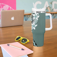 Aloha Vintage Plumeria Hawaiian Tapa Pattern Tumbler With Handle Dark Turquoise Hawaiian Tapa Pattern LT9 - Polynesian Pride