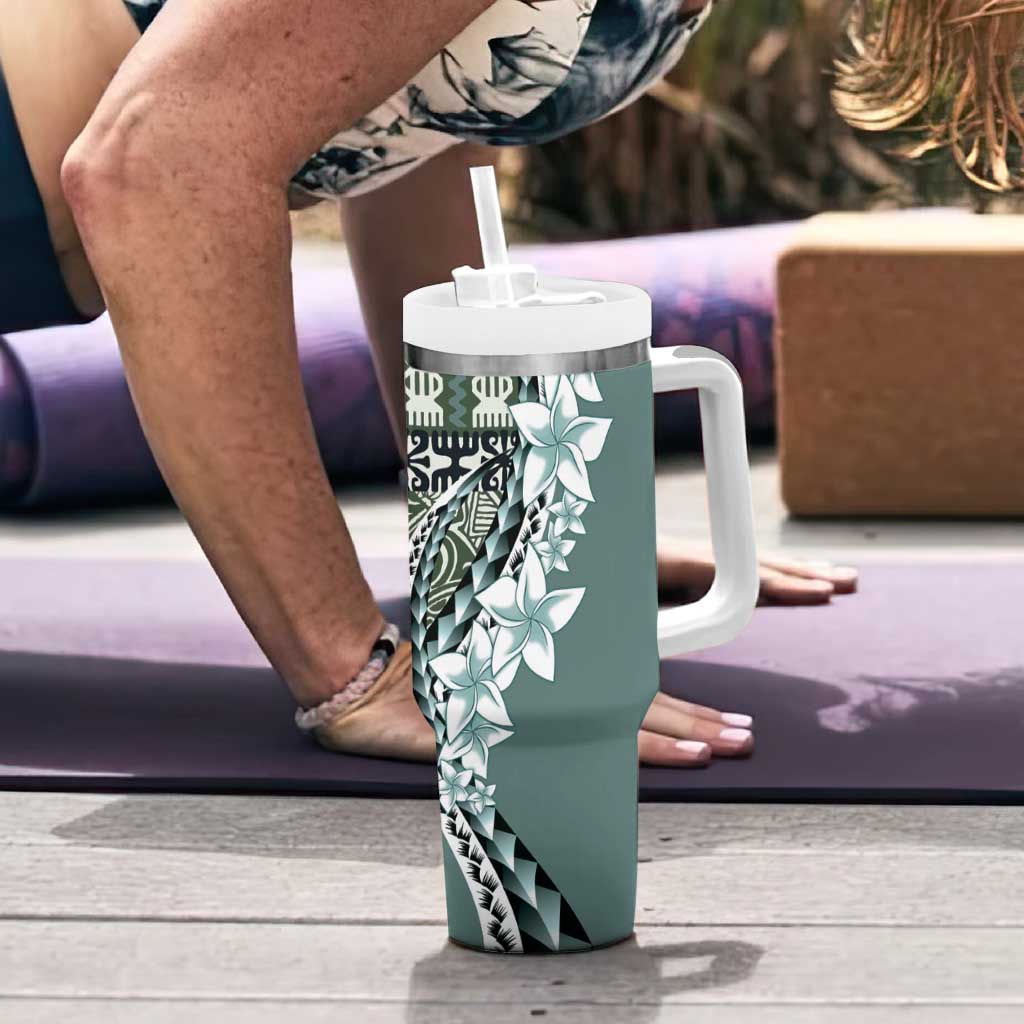 Aloha Vintage Plumeria Hawaiian Tapa Pattern Tumbler With Handle Dark Turquoise Hawaiian Tapa Pattern LT9 - Polynesian Pride