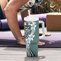 Aloha Vintage Plumeria Hawaiian Tapa Pattern Tumbler With Handle Dark Turquoise Hawaiian Tapa Pattern LT9 - Polynesian Pride