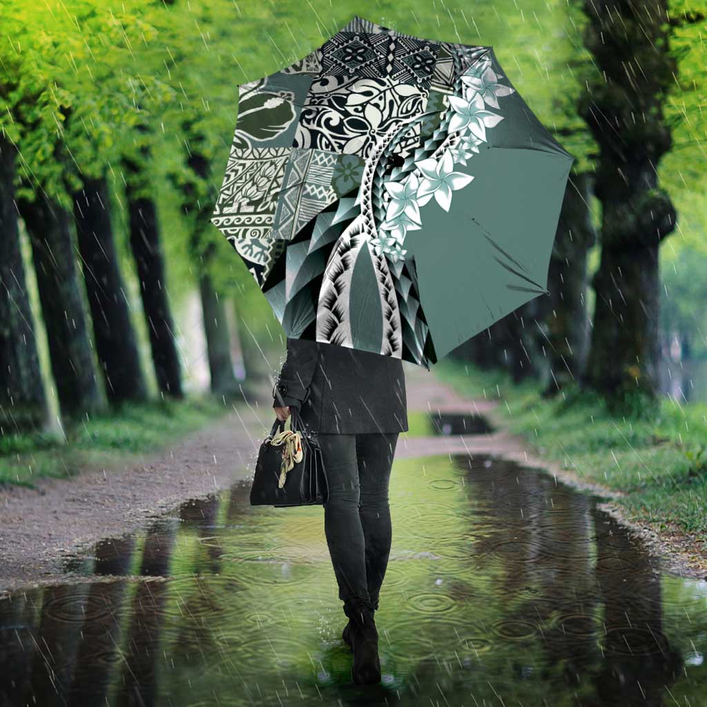 Aloha Vintage Plumeria Hawaiian Tapa Pattern Umbrella Dark Turquoise Hawaiian Tapa Pattern - Polynesian Pride