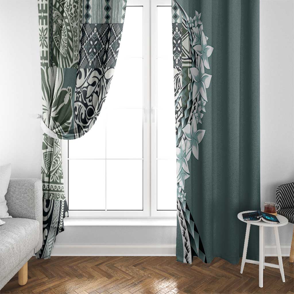 Aloha Vintage Plumeria Hawaiian Tapa Pattern Window Curtain Dark Turquoise Hawaiian Tapa Pattern - Polynesian Pride