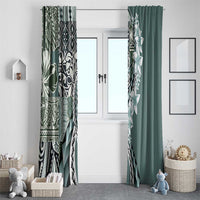 Aloha Vintage Plumeria Hawaiian Tapa Pattern Window Curtain Dark Turquoise Hawaiian Tapa Pattern - Polynesian Pride